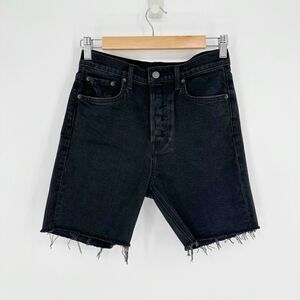 GRLFRND Riley Denim Short Button Fly Frayed Raw Hem in Downtown Black Women's 25
